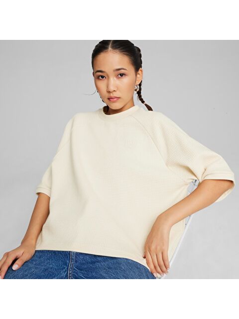 Puma Infuse Relaxed Kadın Ekru Yuvarlak Yaka Tişört - S000490960-19965