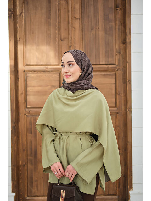 Locco Moda Kadın Şal Detay Bel Bağlamalı Bluz Yağ Yeşil