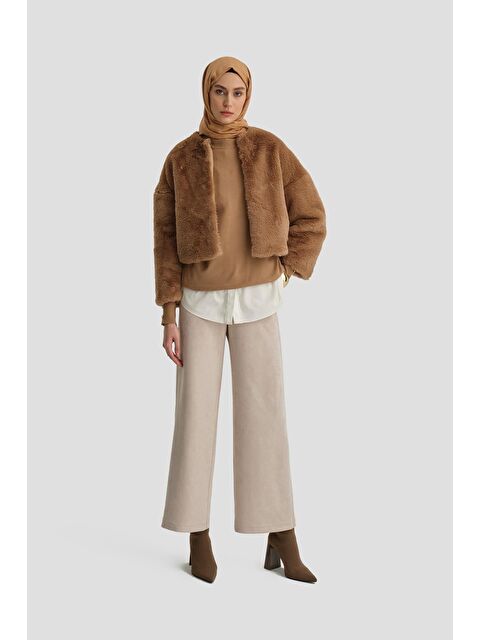 ARMİNE Düz Paça Süet Pantolon 24K2704 Bej - S000352484-19928