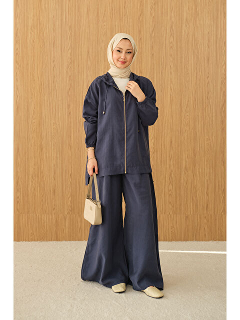 Locco Moda Kadın Bol Paça Fermuarlı Takım Lacivert