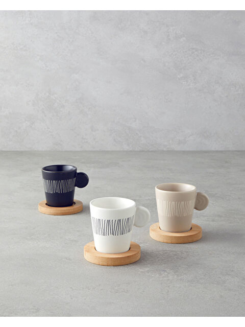 English Home Bona Stoneware 6 Parça 3 Kişilik Kahve Fincan Takımı 70 ml Siyah-Beyaz-Bej - S000436448-37424