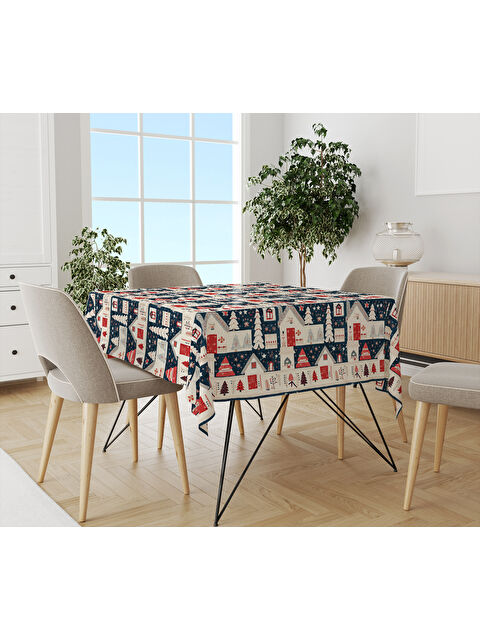 Evmila Yılbaşı Temalı Ev Desenli Dijital Baskılı Masa Örtüsü - S000469468-23173