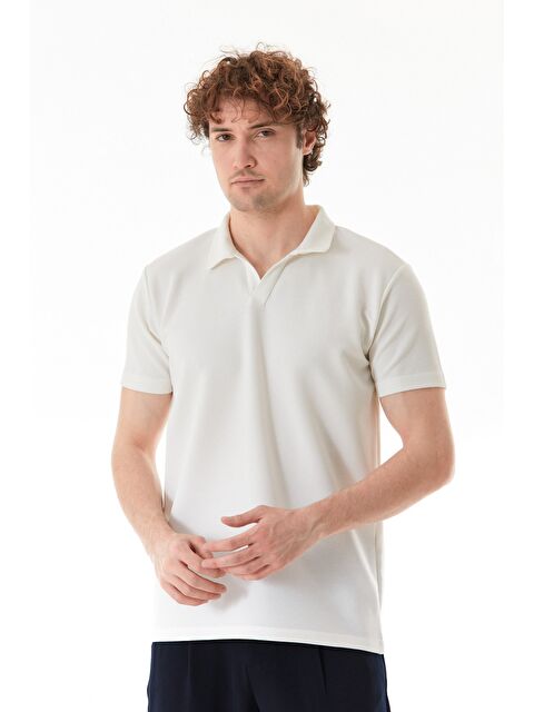 Fullamoda Waffle Kumaş Polo Yaka Büyük Beden Tişört - S000380666-19965