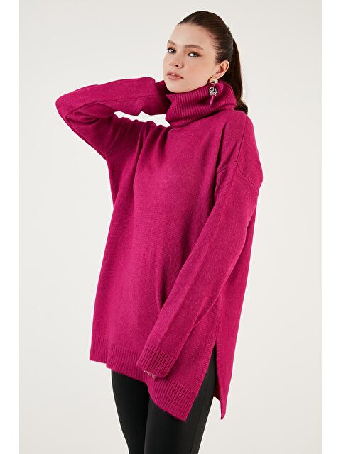 Lela Regular Fit Yanları Yırtmaçlı Boğazlı Yaka Uzun Triko Kadın Kazak 4616141Y - S000243003-18686