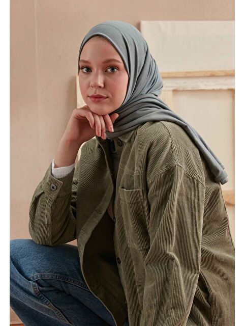 Fresh Scarfs Penye Şal Mavi / Gri - S000420272-37370