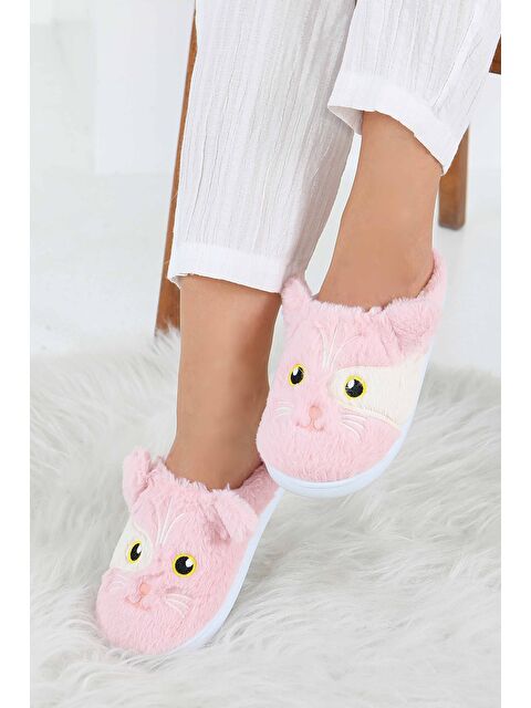Tofisa Kadın Pembe Kedi İşleme Detaylı Ev Terliği - 27778-PEMBE - S000463444-20024