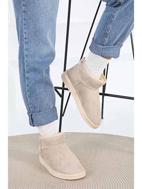 Tofisa Kadın Bej İçi Pelüş Yarım Süet Bot - 27784-BEJ - S000463714-19928