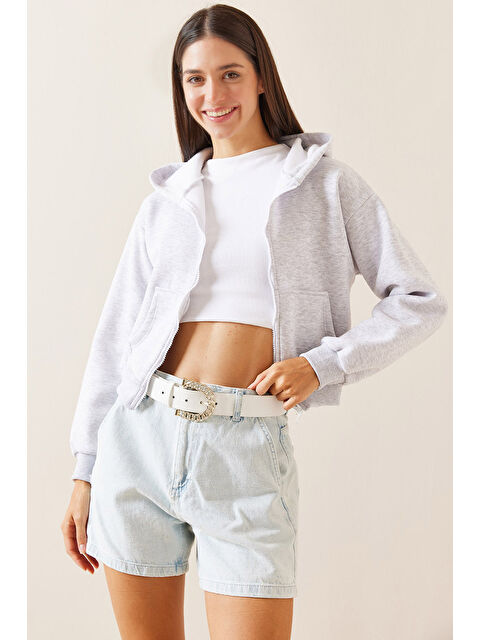 Xhan Gri Kapüşonlu   Cepli Sweatshirt 5YXK8 48909 03 - S000272515-20600