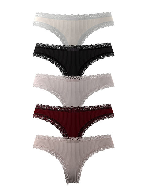 Dominant Kadın %100 Viskon Dantelli Brazilian Külot 5'Li Paket - S000445956-23173