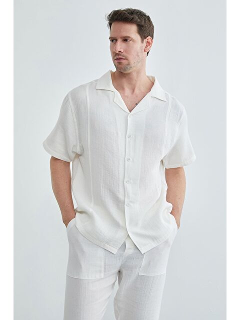 Fullamoda Basic Müslin Kumaş Kısa Kol Gömlek - S000515074-20063