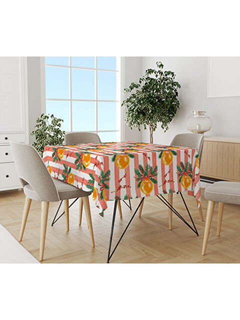 Evmila Yılbaşı Temalı Yılbaşı Süsleme Desenli Dijital Baskılı Masa Örtüsü - S000469504-23173