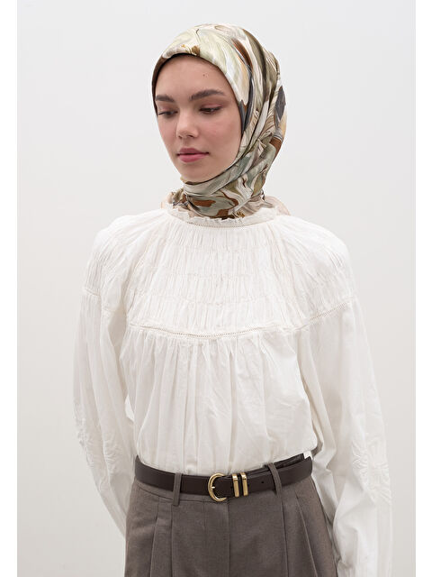 Fresh Scarfs Vanılla Blossom Desen Pamuklu Viskon Eşarp Bej - S000458607-19928