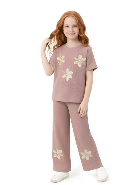 Modanino Kız Çocuk Bürümcük Kumaş Alt-Üst Takım 3-12 Yaş 12568