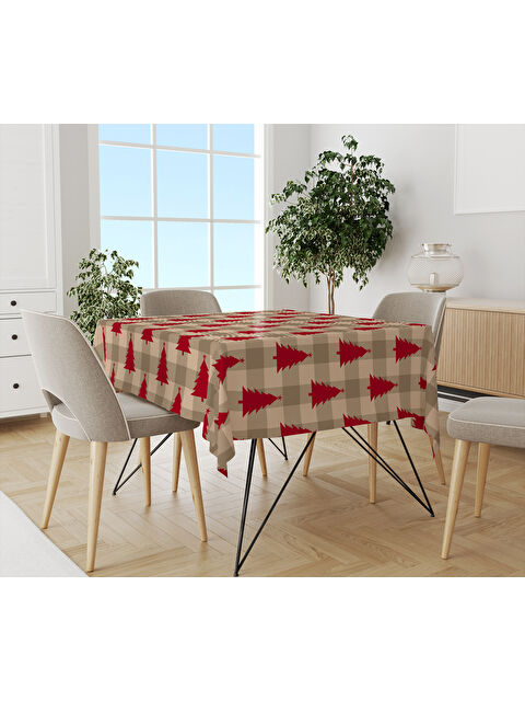 Evmila Yılbaşı Temalı Çam Ağaçlı Desenli Dijital Baskılı Masa Örtüsü - S000469513-23173