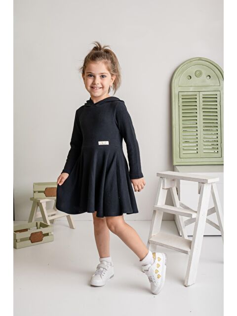 ZEYLAND Kız Çocuk Kapüşonlu Yumoş Elbise - Siyah - S000532605-19351