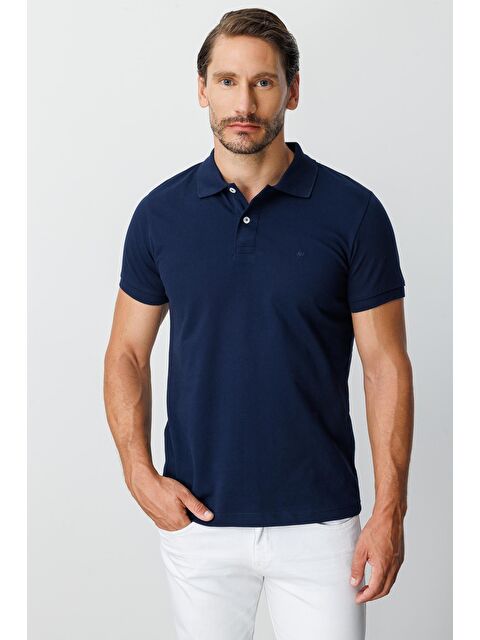 igs Lacivert Modern Fit Dar Kalıp Polo Yaka Düz Kısa Kollu %100 Pamuk Tişört - S000490289-21164