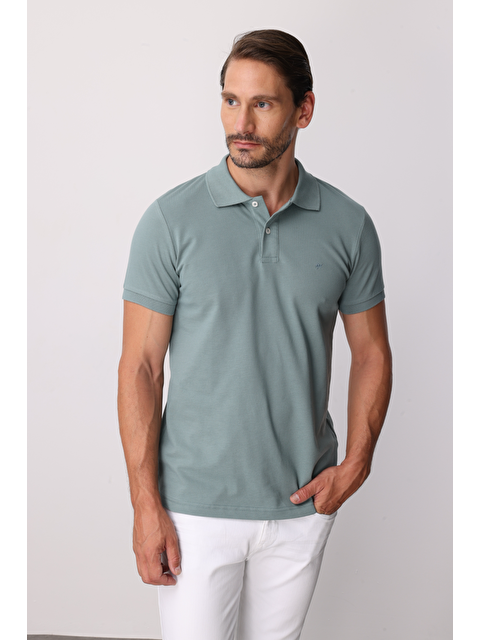 igs Açık Yeşil Modern Fit Dar Kalıp Polo Yaka Düz Kısa Kollu %100 Pamuk Tişört - S000490289-18194