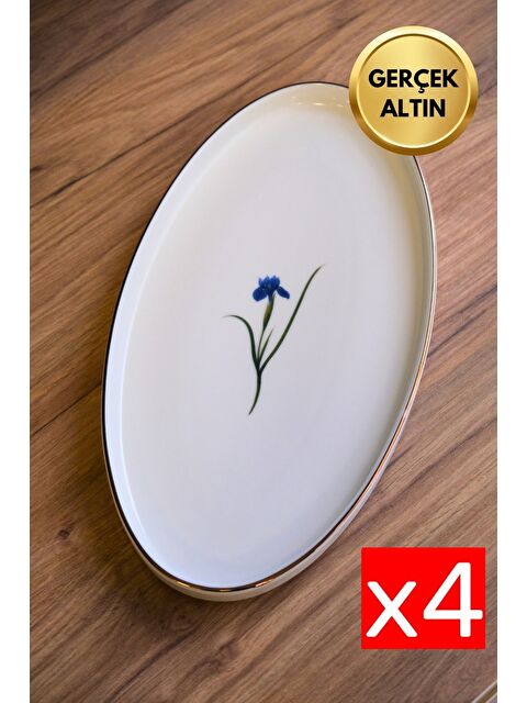 TABAK EVİ Porselen Natura İris Altın Yaldızlı Dik Yanaklı Kayık 32,50x17x2,50cm 4 lü - S000488796-23173