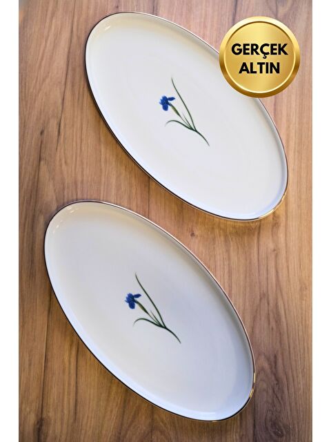TABAK EVİ Porselen Natura İris Altın Yaldızlı Dik Yanaklı Kayık 32,50x17x2,50cm 2 li - S000488797-23173