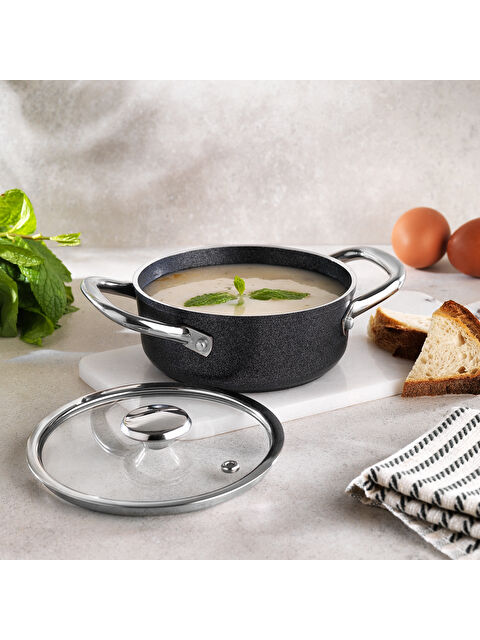 SCHAFER Micro Mini 14 Cm Yanmaz Yapışmaz Basık Tencere-Antrasit