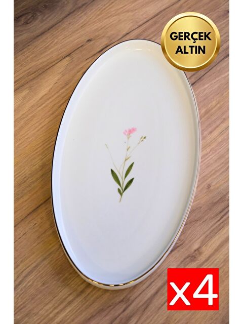 TABAK EVİ Porselen Natura Çuha Altın Yaldızlı Dik Yanaklı Kayık 32,50x17x2,50cm 4 lü - S000488799-23173