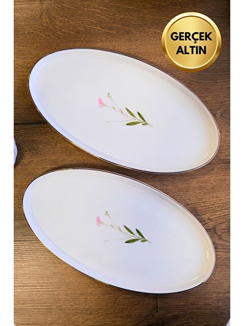 TABAK EVİ Porselen Natura Çuha Altın Yaldızlı Dik Yanaklı Kayık 32,50x17x2,50cm 2 li - S000488800-23173