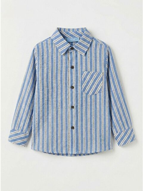 Magu Erkek Çocuk Pamuklu Mavi Çizgili Gömlek - Uzun Kollu, Cepli, Düğmeli Model - S000521401-17234