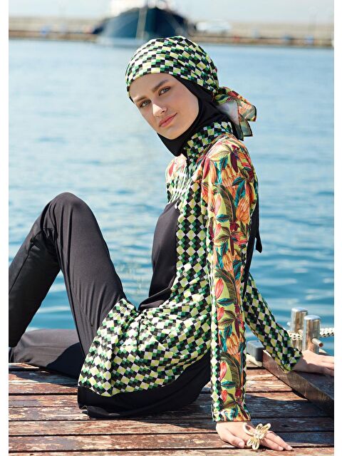 Mayovera Tasarım Mayo Fit Yeşil Çiçekli Mayo Üstü - S000373522-4067