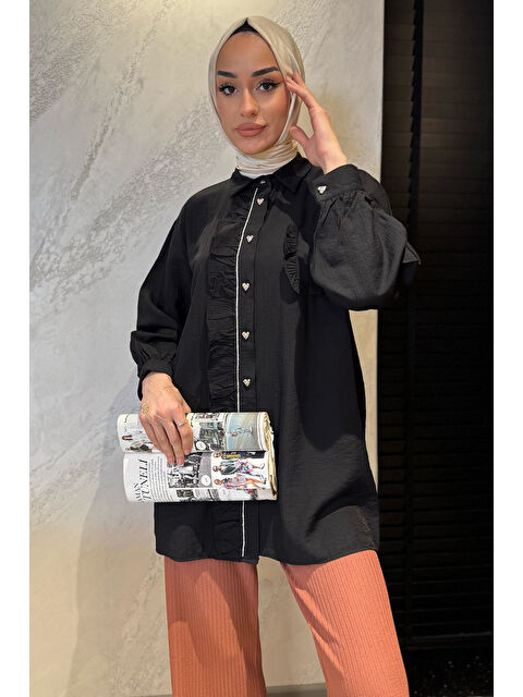 Julude Ön Taş Ve Fırfır Detaylı Tesettür Gömlek - S000365115-19351