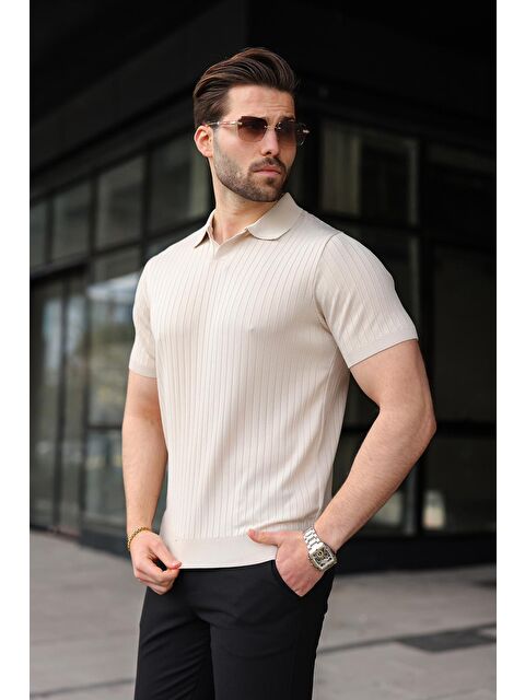 Madmext Taş Rengi Polo Yaka Triko Erkek Tişört E7461 - S000510536-25636