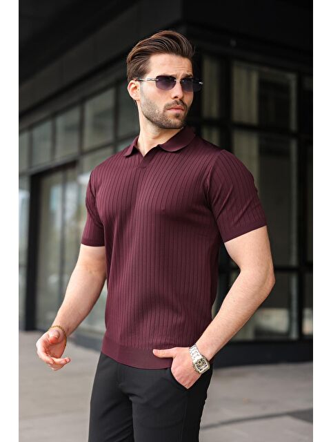 Madmext Mürdüm Polo Yaka Triko Erkek Tişört E7461 - S000510536-20036