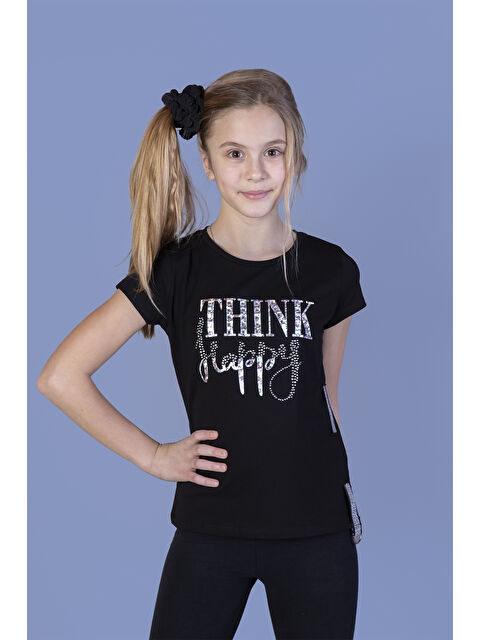 Toontoykids Kız Çocuk Baskılı Taş İşlemeli Yanı Şerit Detaylı Tişört