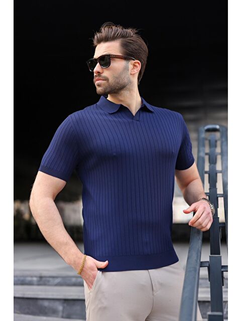 Madmext Lacivert Polo Yaka Triko Erkek Tişört E7461 - S000510536-21164