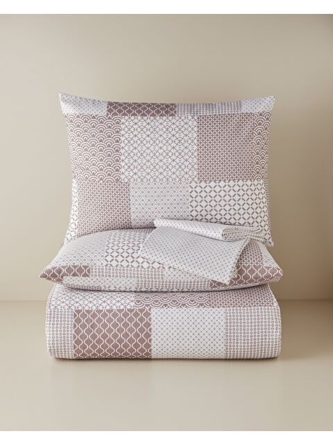 English Home Chain Patch Kolay Ütülenir Çift Kişilik Nevresim Takımı 200x220 cm Mürdüm