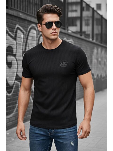 Oksit Ftx California Flok Baskı Detaylı Premium Fitilli Kumaş Erkek T-Shirt - S000510539-19351