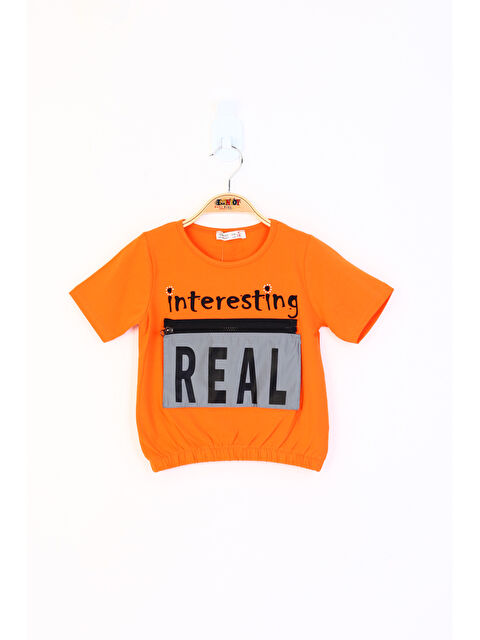 Toontoykids Kız Çocuk Crop Model Cebi Reflektör Detaylı Baskılı Tişört