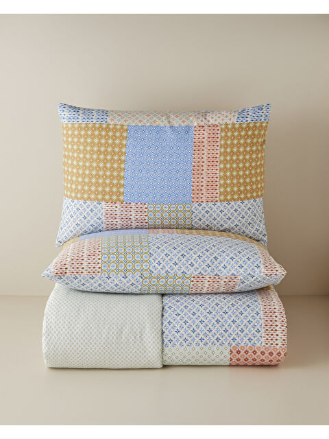 English Home Patchform Kolay Ütülenir Çift Kişilik Nevresim Seti 200x220 cm Mavi – Bordo