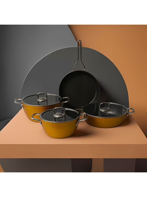 GÜRAL PORSELEN Açelya 7 Parça Granit Tencere Takımı Gold