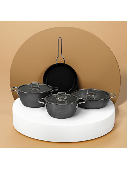 GÜRAL PORSELEN Açelya 7 Parça Granit Tencere Takımı Siyah