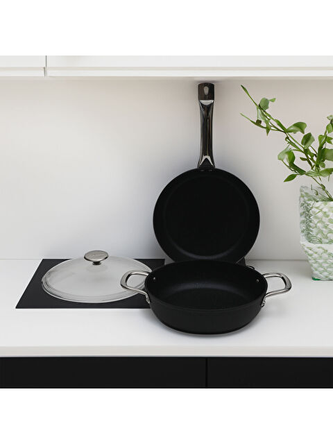 GÜRAL PORSELEN Güral Antoryum 3 Parça Granit Tencere Takımı Siyah