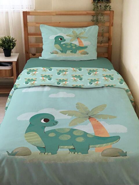 Evmila Çift Taraflı Yavru Dinozor Desenli Çarşafsız 2'li Takım  Tek Kişilik Nevresim Takımı 160x220 Cm - S000123747-23173