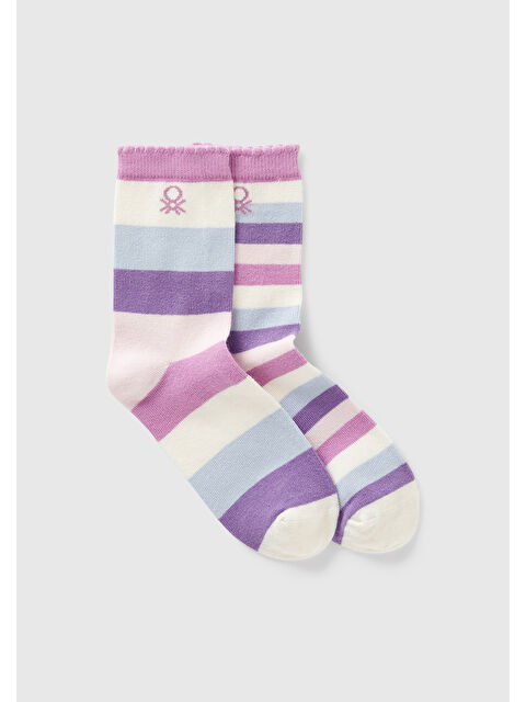 United Colors Of Benetton Erkek Çocuk Pembe-Mor Desenli Uzun Soket Çorap - S000365224-37394