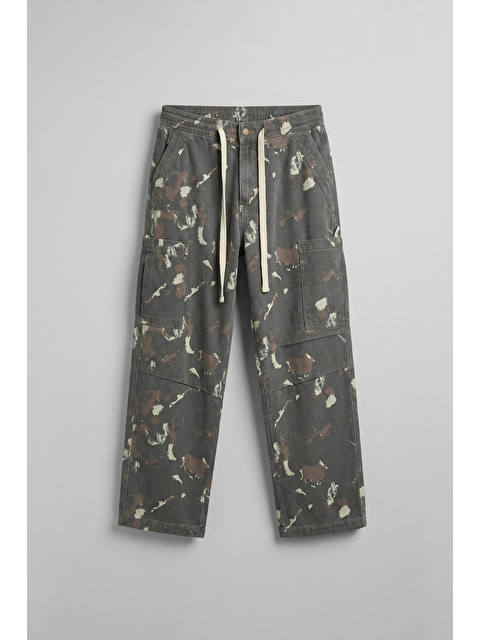 Abluka Online Erkek Baggy Fit Kamuflajlı Kargo Cepli Jean Pantolon Haki - S000510542-18547