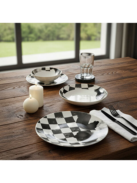 GÜRAL PORSELEN Camelia 4 Parça Sıngle Yemek Takımı Satranç At