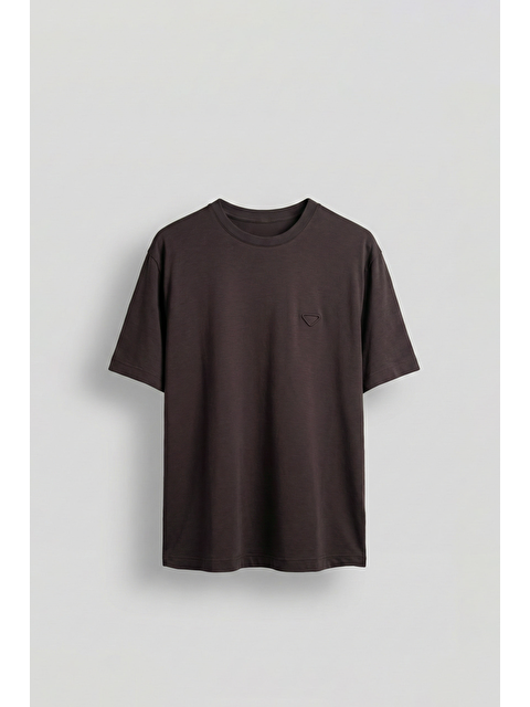 Abluka Online Erkek Relaxed Fit Yumuşak Dokulu Basic T-Shirt Kahverengi - S000510543-19413