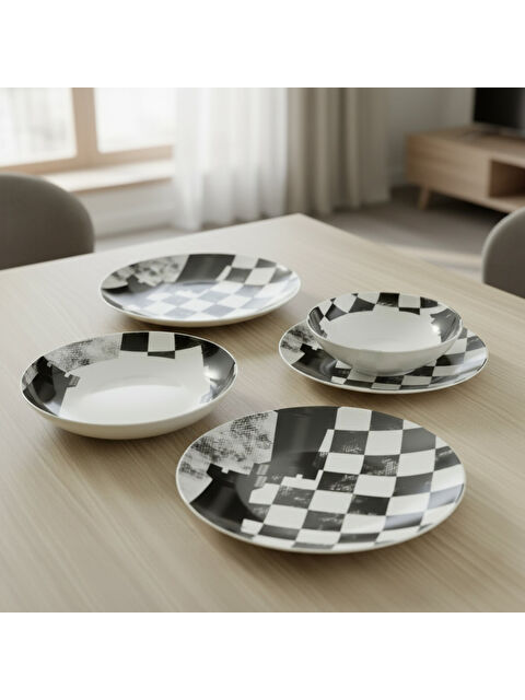 GÜRAL PORSELEN Camelia 4 Parça Single Yemek Takımı Satranç Kale