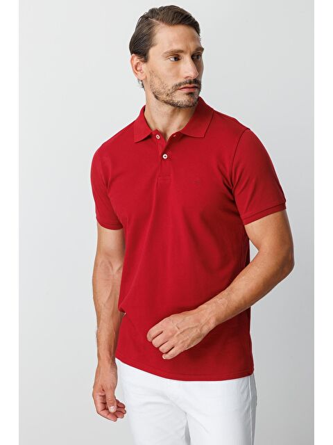 igs Bordo Modern Fit Dar Kalıp Polo Yaka Düz Kısa Kollu %100 Pamuk Tişört - S000490289-19951