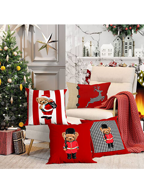 Evmila 4 lü Yılbaşı Temalı Kadife Kırlent Kılıfı 43x43 cm - S000285237-23173