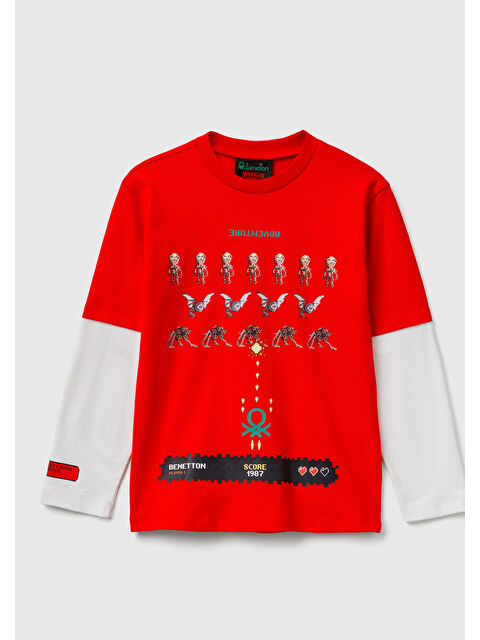 United Colors Of Benetton Erkek Çocuk %100 Pamuk Stranger Things Çift Kollu Baskılı Uzun Kollu T-Shirt - S000482053-23173