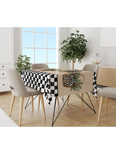 Evmila Yılbaşı Temalı Dama Desenli Dijital Baskılı Masa Örtüsü - S000469533-23173